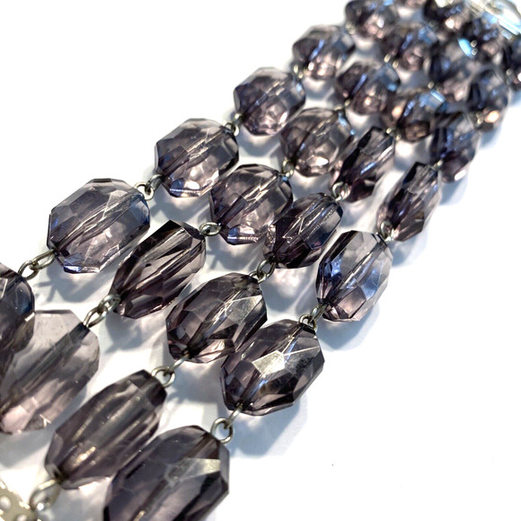 Multistrand Beaded Bracelet Silver Chain Faceted Chunky Purple Beads Chic Runway - Picture 3 of 6